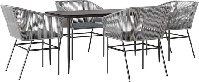 vidaXL 5-teilige Garten-Essgruppe aus Poly Rattan mit Glasplatte und Kissen in Grau - Bild 1