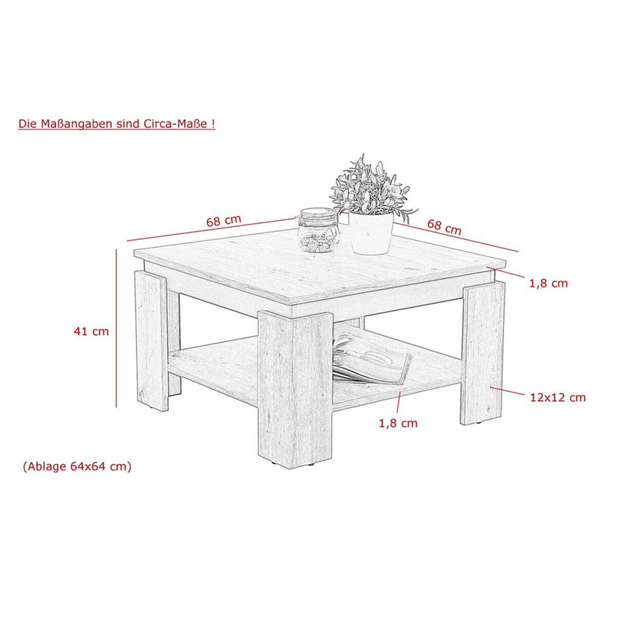 Couchtisch Hela Tim III in Eiche Anthrazit modern B/T/H: 68 x 68 x 41 cm - Bild 2