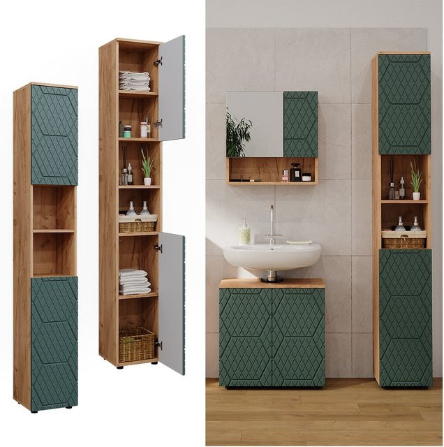 Vicco Hochschrank Irma Badezimmer Eiche Grün Gold B/T/H: 30 x 30 x 192 cm - Bild 1