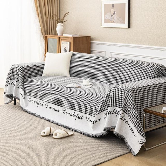 Super Six Sofa Abdeckung Hahnentritt Chenille in Grau, B/B: 180 x 130 cm - Bild 1
