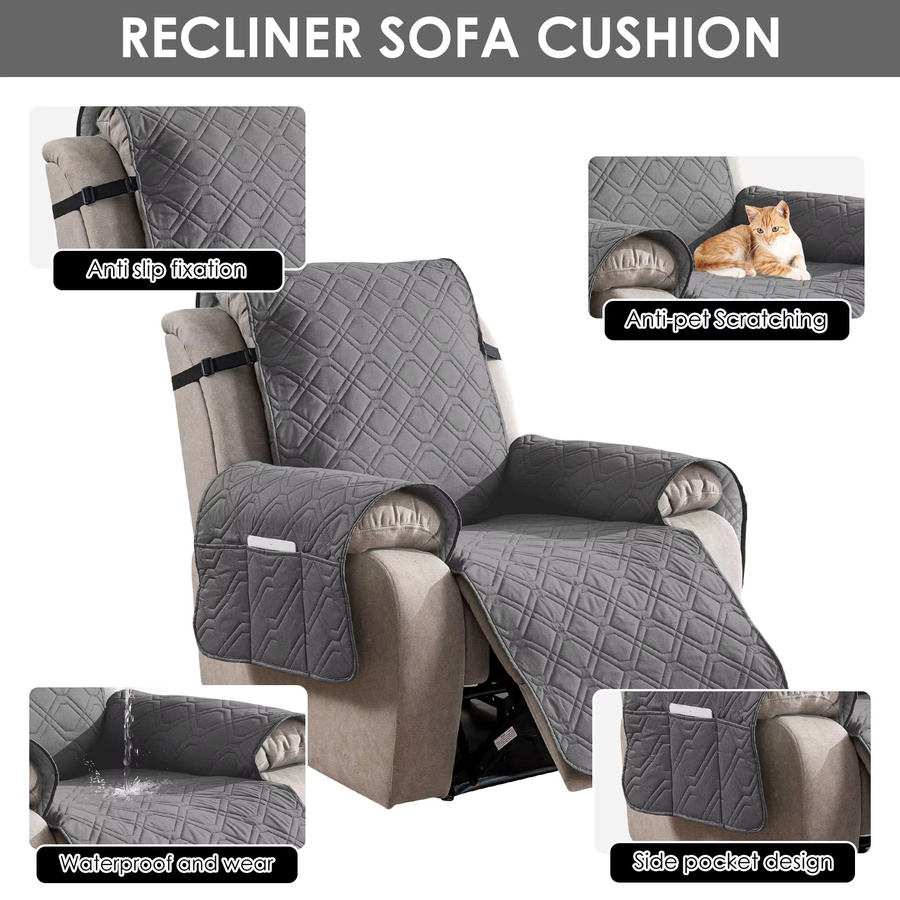 Willstar Wasserdichter Sofabezug aus Polyester in Grau mit geometrischem Muster und Befestigungsgurten - Bild 2