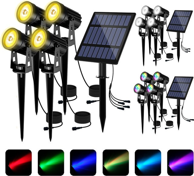 T-SUNRISE 4 in 1 Solar LED Wandleuchte IP65 Wasserdicht RGBW Outdoor Scheinwerfer in Schwarz für Garten und Außenbereich - Bild 1