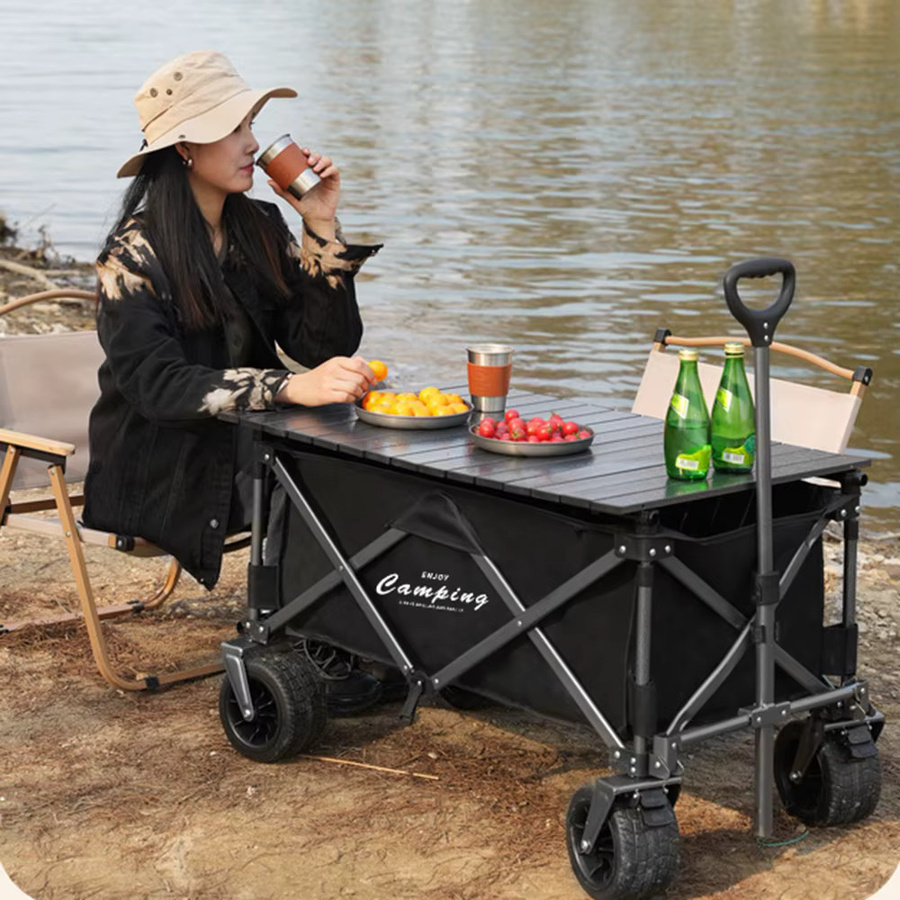 Faltbarer Gartenwagen in Schwarz mit 60 l Volumen und 300 kg Traglast, Outdoor-Strandwagen mit großen Rädern und 360-Grad-Drehung sowie Doppelbremsen - Bild 5