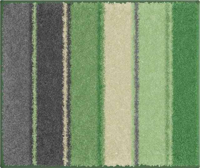 Rutschhemmende Badematte gestreift in Grün und Grau aus 100% Polyacryl, rechteckig und für Fußbodenheizung geeignet - Bild 1