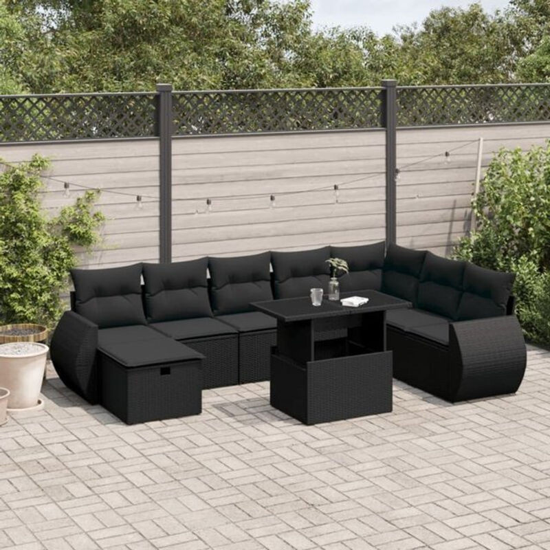 Vidaxl 9-teilige Garten-Sofagarnitur aus Poly-Rattan in Schwarz mit modernem Design - Bild 1