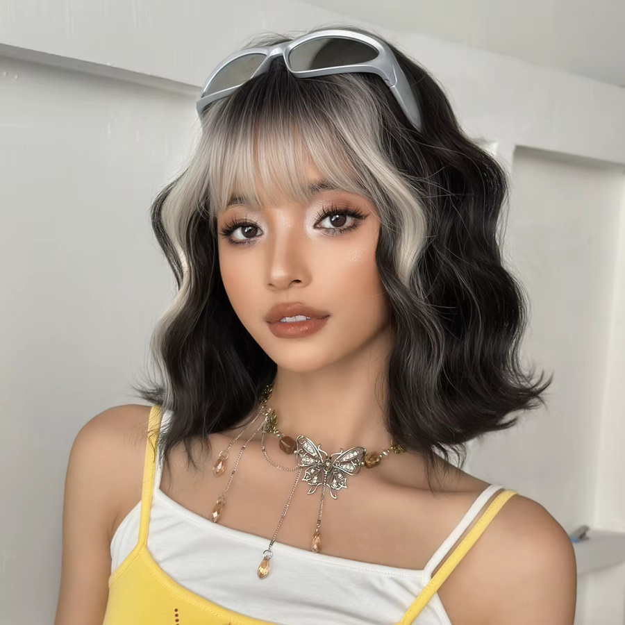 7JHH WIGS Wasserwellen-Perücke Schwarz Ombre Weiß, Damen, Synthetisch - Bild 2