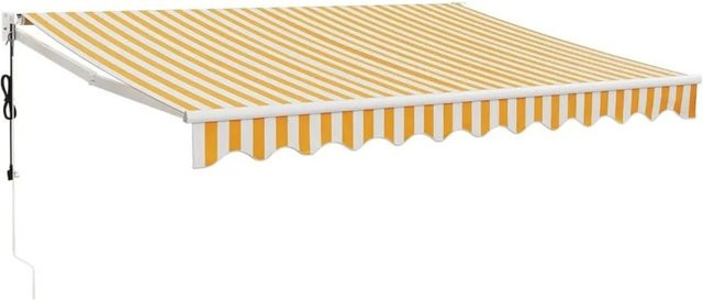vidaXL Elektrische Markise mit Fernbedienung und Kurbel, Gelb und Weiß, B: 3,5 m, Ausladung: 2,5 m - Bild 1