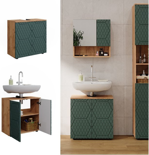 Vicco Waschbeckenunterschrank Irma Eiche Grün und Gold mit zwei Flügeltüren für das Badezimmer B/T/H: 60 x 59 x 59 cm - Bild 1