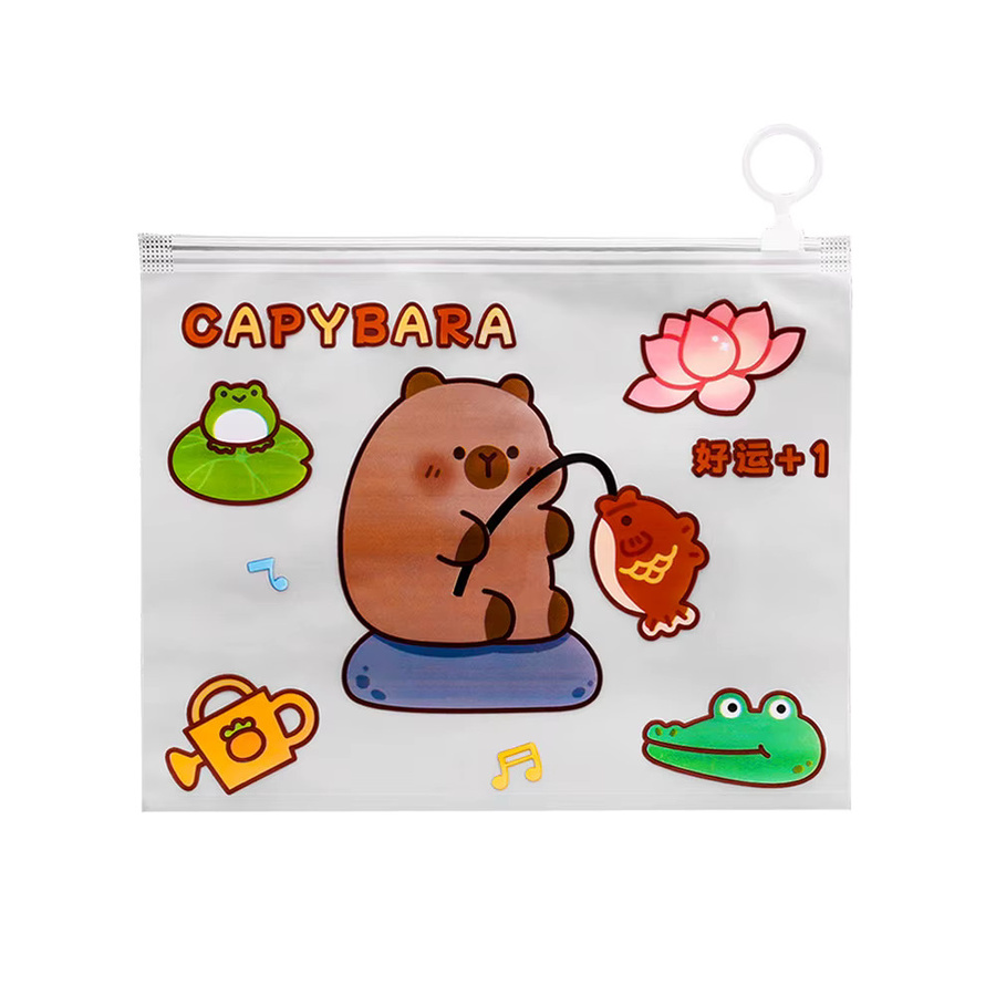 Transparente Capybara-Aktenmappe mit Reißverschluss und Griff für Schüler als niedliche Cartoon-Dokumententasche - Bild 4