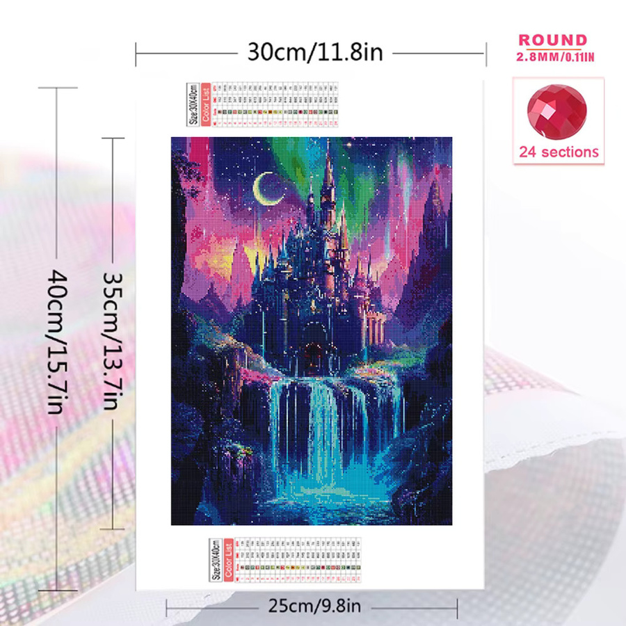 Evershine Diamant-Gemälde Schloss und Wasserfall Bastelset mit quadratischen Bohrern in Multicolour, B/H: 30 x 20 cm - Bild 2