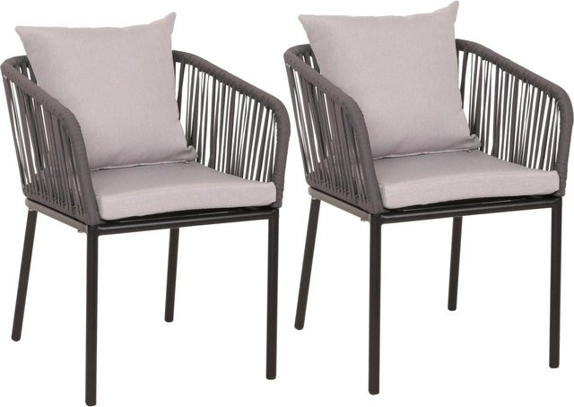 PROREGAL Gartenstuhl 2er-Set aus Aluminium mit Seilgeflecht in Anthrazit und grauen Kissen, B/T/H: 75 x 55 x 55 cm - Bild 1