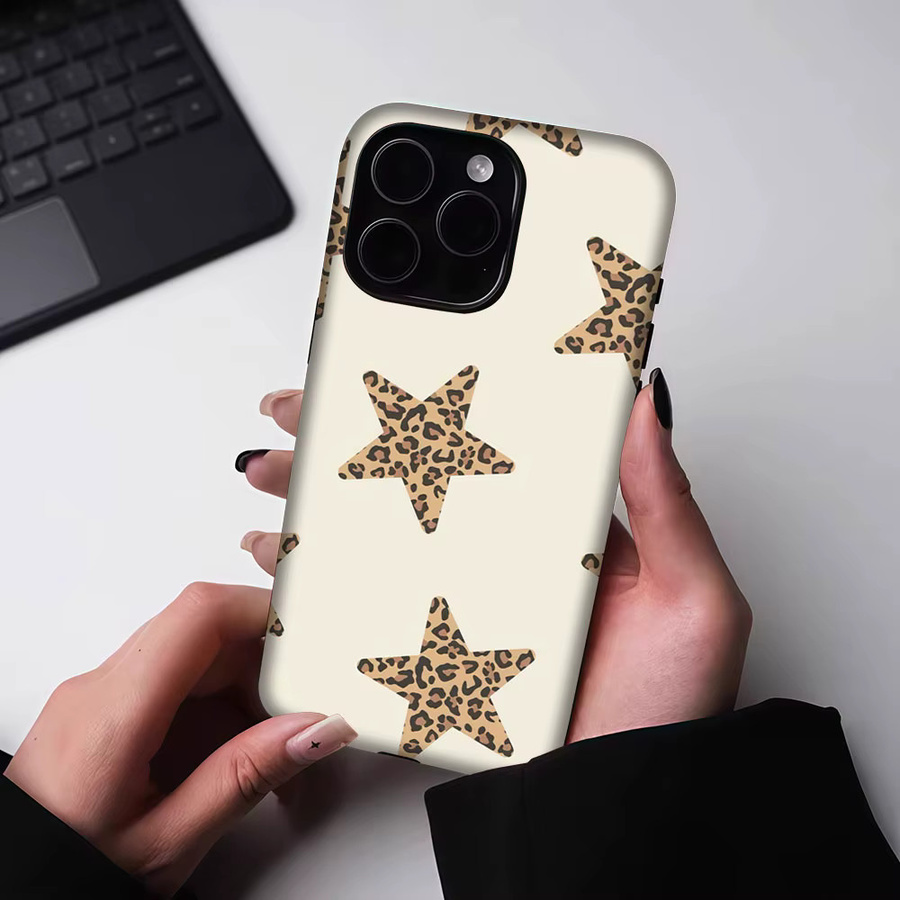 Aurbe Matte 2-in-1 MagSafe Hülle mit Leoparden-Stern-Design für iPhone 17 16 15 14 Plus Pro Max, Stoßfeste Hartschale, Beige - Bild 5