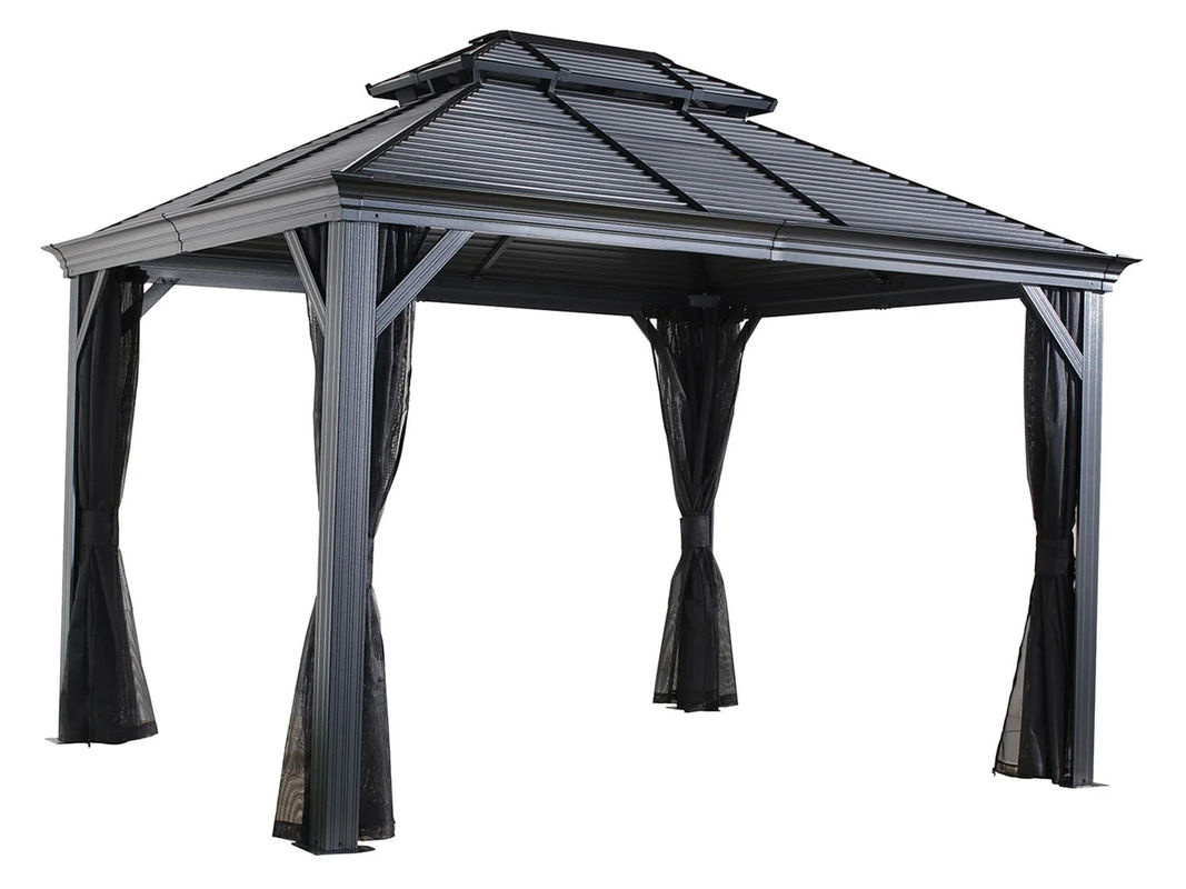 Sojag Pavillon Mykonos mit Doppeldach und Moskitonetz in Grau, B/T: 425 x 299 cm - Bild 2