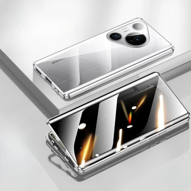 Magnetische Anti-Spionage-Hülle für Huawei Pura 80, 70, Pro, Pro+, Ultra mit Kameraobjektivschutz aus gehärtetem Glas in Silber und Transparent - Bild 1