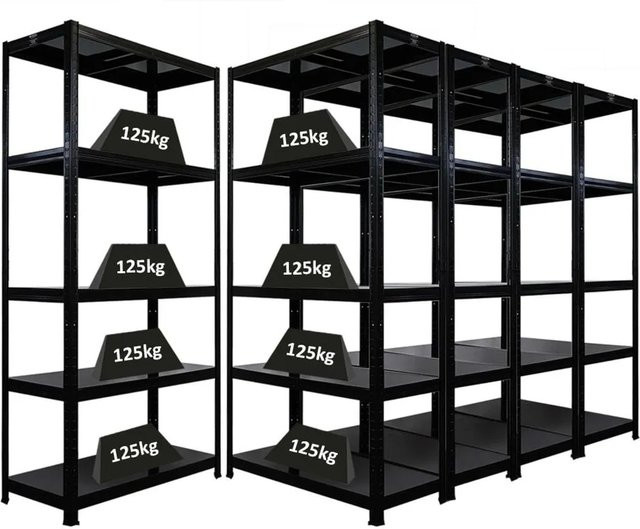 PROREGAL Ragnar Schwerlastregal Set mit 5 Stahlplatten-Ebenen, Schwarz, H x B x T: 180 x 90 x 40 cm - Bild 1