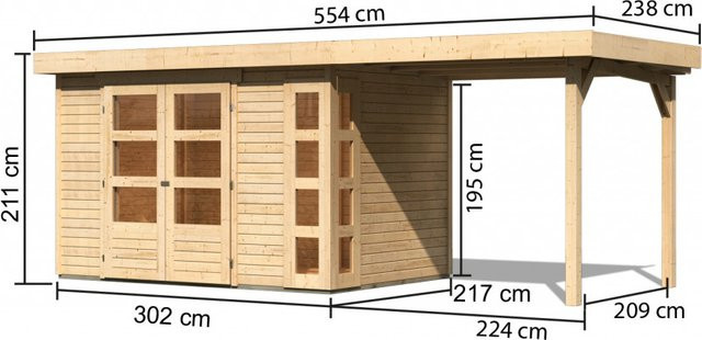 Gartenhaus aus Holz KARIBU Kerko 4 in Beige mit Anbaudach B/H/T: 522 x 211 x 217 cm - Bild 2