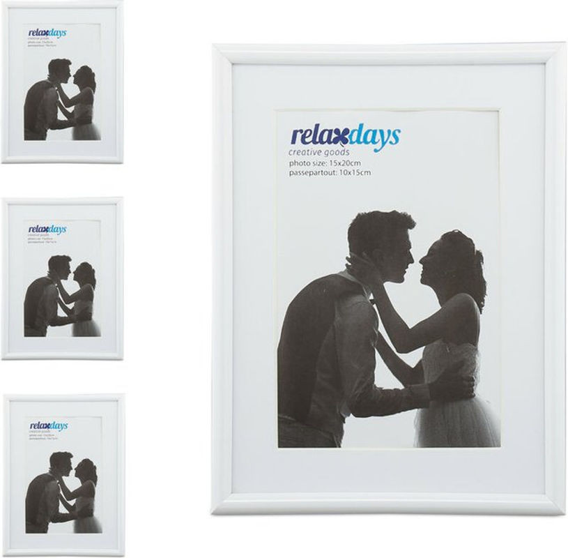 4er Set Bilderrahmen von RELAXDAYS in Weiß, Vintage Design mit Passepartout, Rechteckig, für Wandmontage oder Tischaufstellung, Maße: 15 x 20 cm - Bild 1