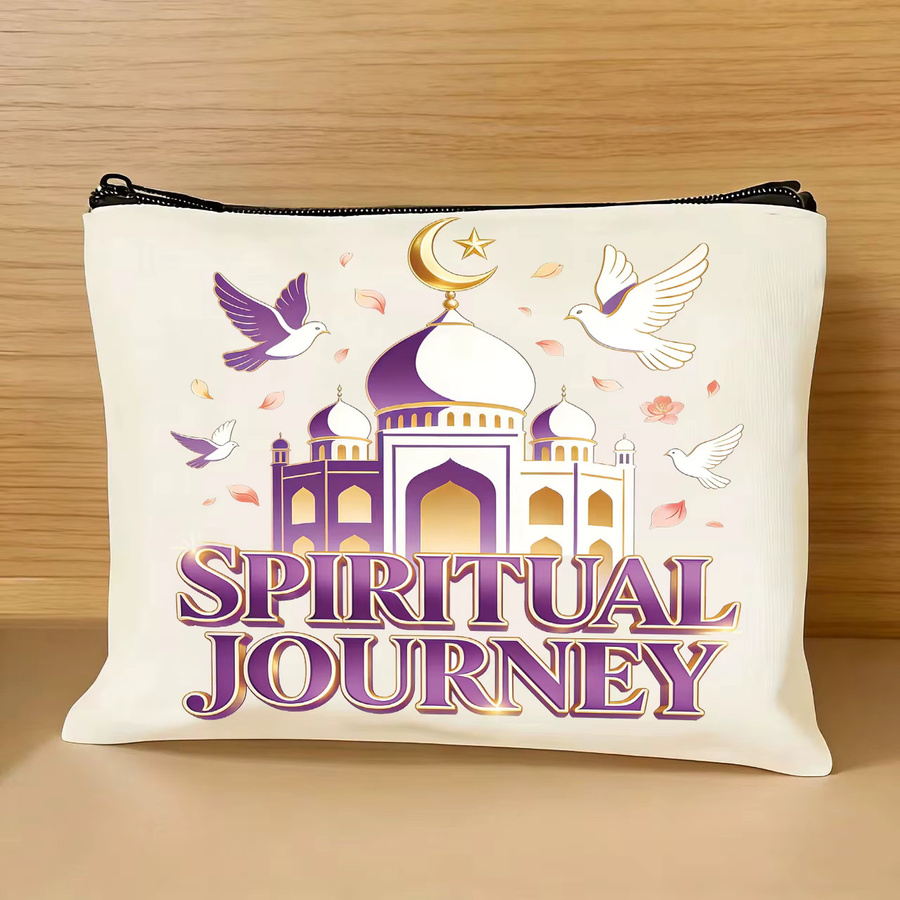 2er-Set multifunktionale Kosmetik-Aufbewahrungstaschen aus Canvas mit Eid al Fitr-Motiv in Weiß - Bild 3