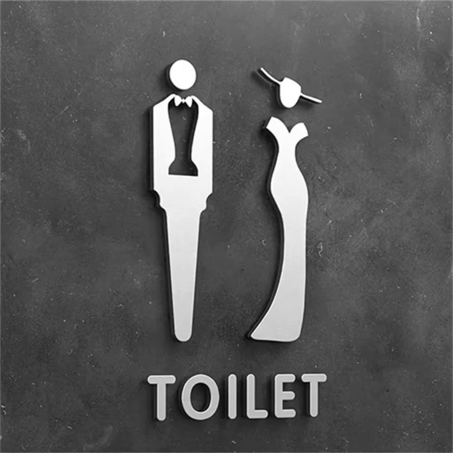 HELLOYOUNG Acryl-3D-Pfeil-Toilettenschild in Silber für Badezimmer und Waschraum, Wanddekoration modern - Bild 1