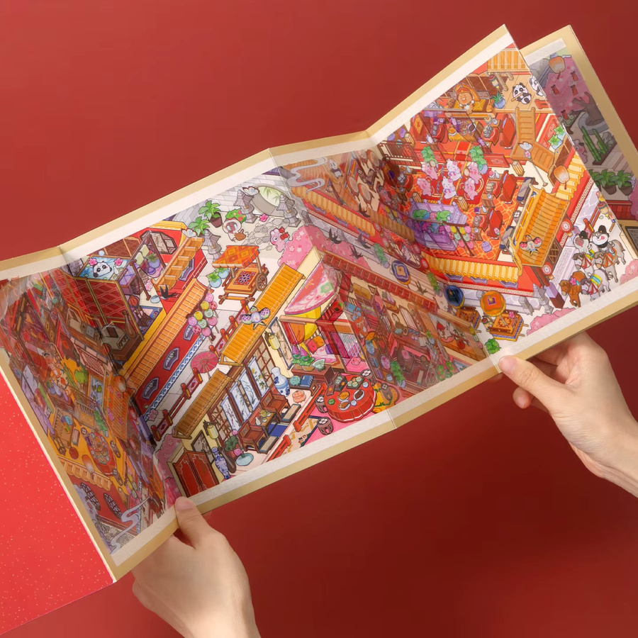 Lange faltbare 3D-Landschaftsaufkleber im antiken Stil für DIY-Sammelalben und handgefertigte Kunstwerke in Rot und Mehrfarbig - Bild 3