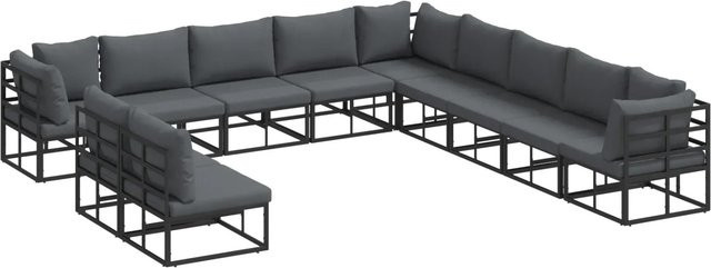 vidaXL Garten-Sofa-Set 11-teilig in U-Form aus pulverbeschichtetem Aluminium mit Kissen in Schwarz, Anthrazit und Grau - Bild 1