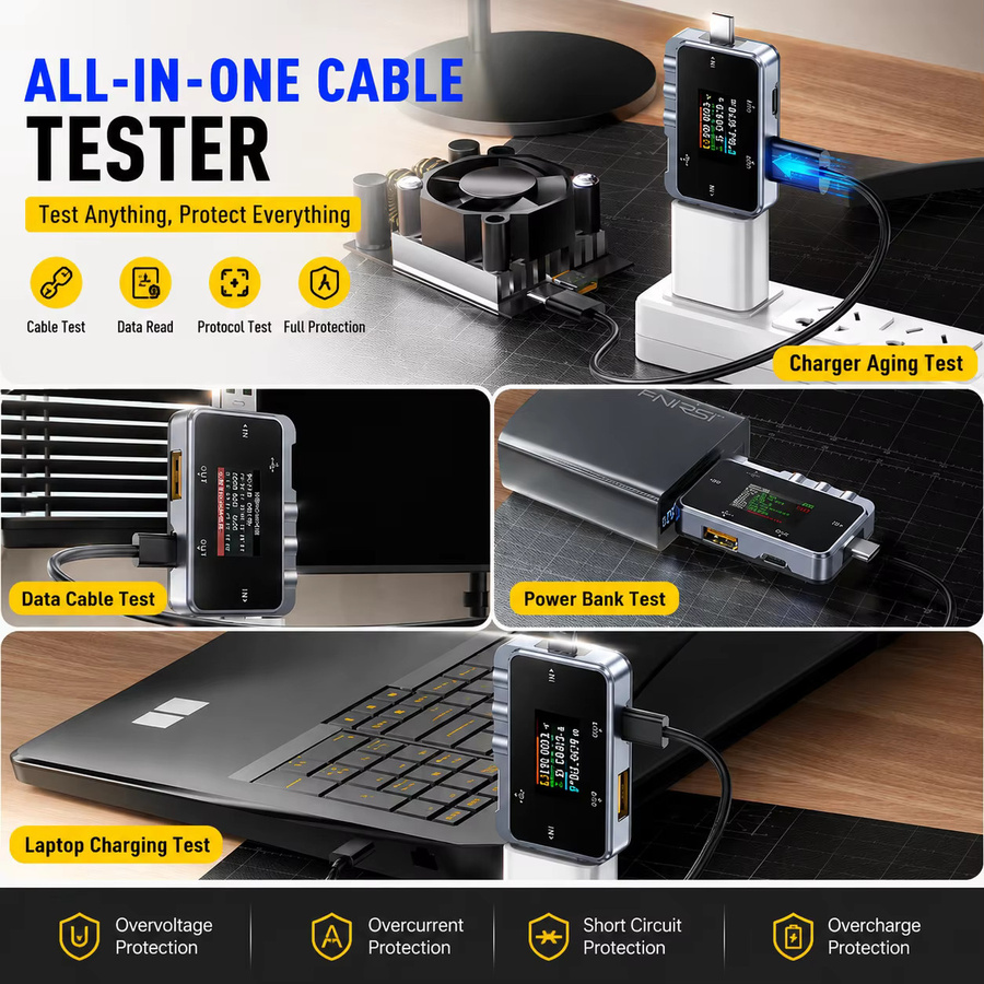 FNIRSI FNAC-28 2-in-1 Typ-C USB-Tester Digitales Voltmeter und Amperemeter in Schwarz zur Messung von Spannung und Strom für Handy und Laptop - Bild 6