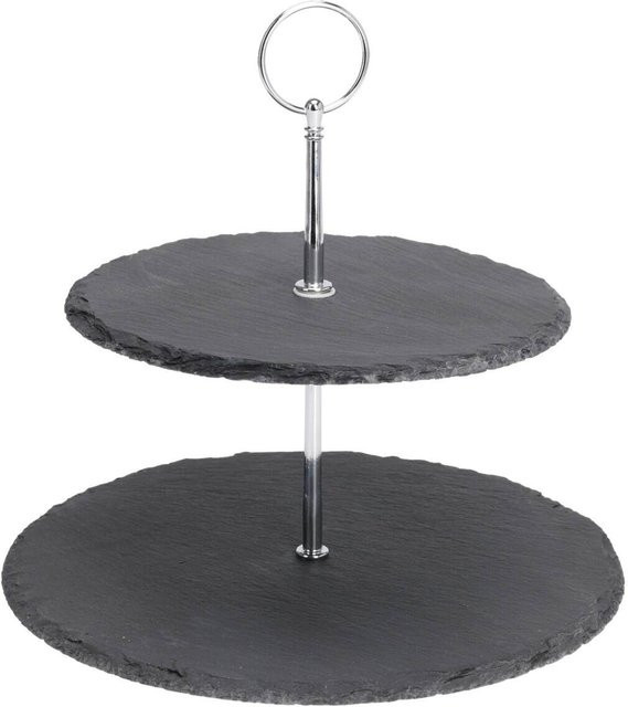 Etagere aus Stein in Schwarz und Silber, 2-stöckig, rund, Höhe: 23 cm - Bild 1