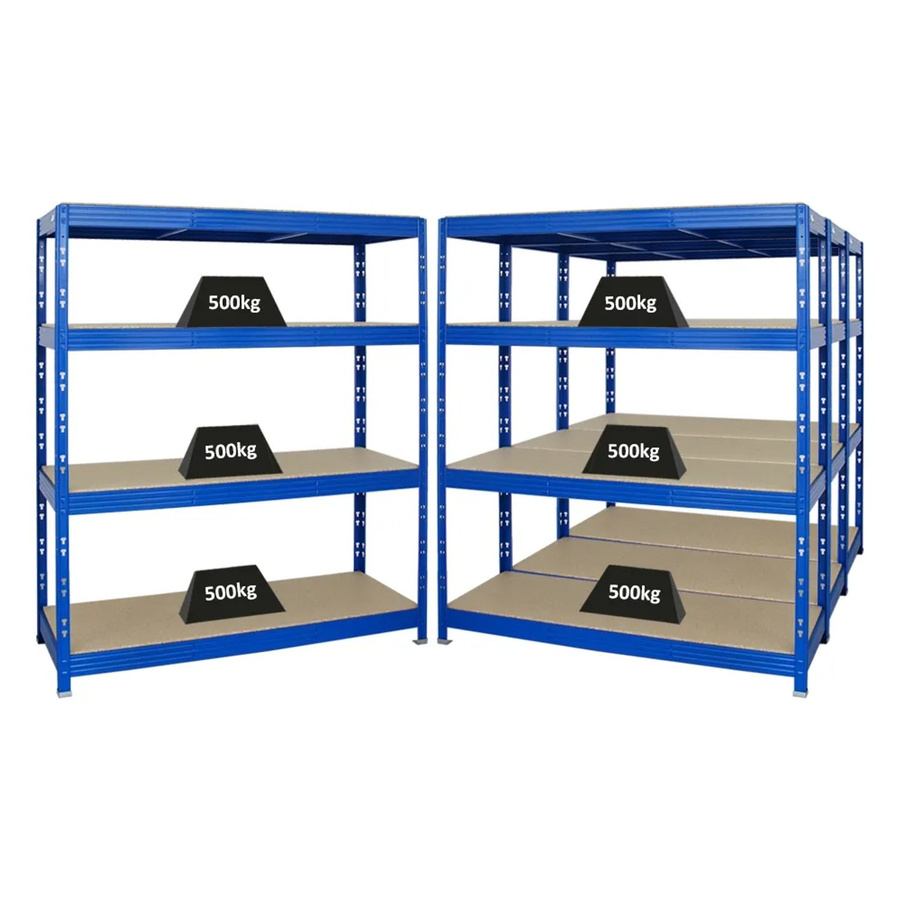 4er Set PROREGAL Rhino Profi Schwerlastregal mit 4 MDF-Spanplatten-Ebenen, Blau, H x B x T: 180 x 160 x 60 cm - Bild 2