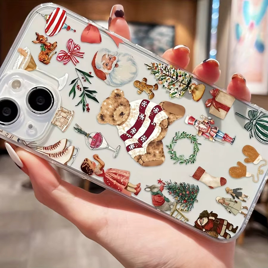 Apple iPhone 17 16 15 Handyhülle mit Weihnachtsbären-Aufdruck in Transparent - Bild 3