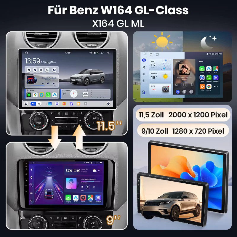 Junsun Android 15 Autoradio für Mercedes Benz M-Klasse W164 und GL-Klasse X164 mit 9 Zoll Display, Apple Wireless CarPlay und Stereo-Multimedia-Videoplayer in Schwarz - Bild 2