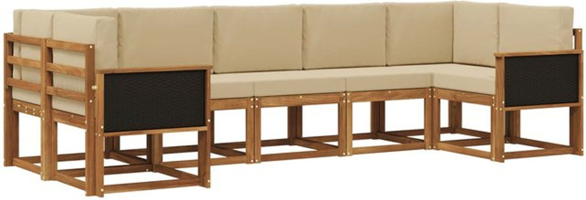7-teilige moderne Outdoor-Sofagarnitur aus Akazie Massivholz in Natur und Beige von vidaXL - Bild 1