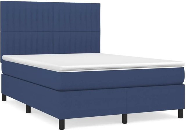 vidaXL Boxspringbett mit Matratze in Blau, Hybrid-Design mit Taschenfederkern, B/T: 140 x 200 cm - Bild 1