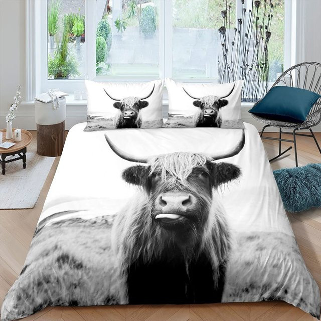 Bettwäsche Set Highland Cow mit Sonnenblumen in Schwarz von Binchi Outdoor Product aus Mikrofaser, B/H: 180 x 210 cm - Bild 1