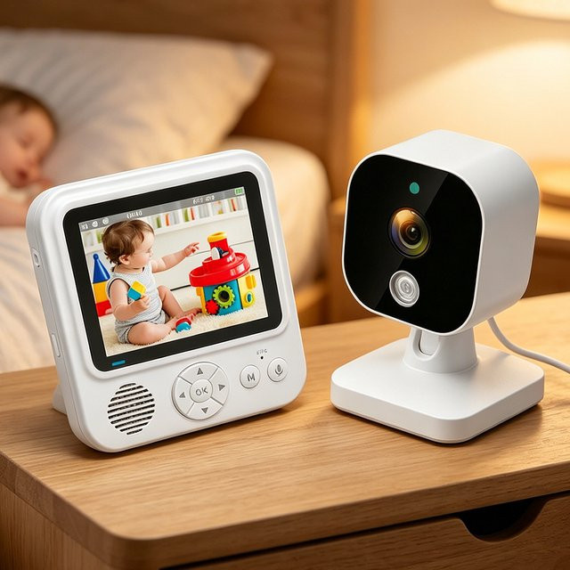 Zysecurity Babyphone mit 2,8-Zoll-Display, Nachtsicht, 2-Wege-Audio, Temperaturanzeige und Akku in Weiß - Bild 1