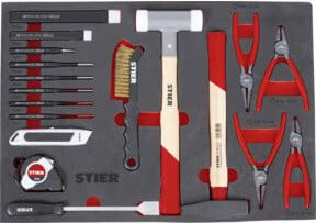 Stier Universal-Werkzeugsatz 18-teilig mit Weichschaumeinlage EVA in Multicolour inklusive Hammer, Messer und Maßband - Bild 1