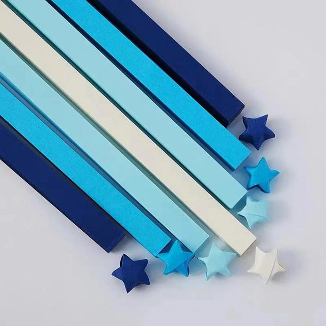 540 Stück doppelseitiges Origami-Sternpapier in Blau zum Falten von Glückssternen für DIY-Handwerkskunst und Kunstunterricht - Bild 1