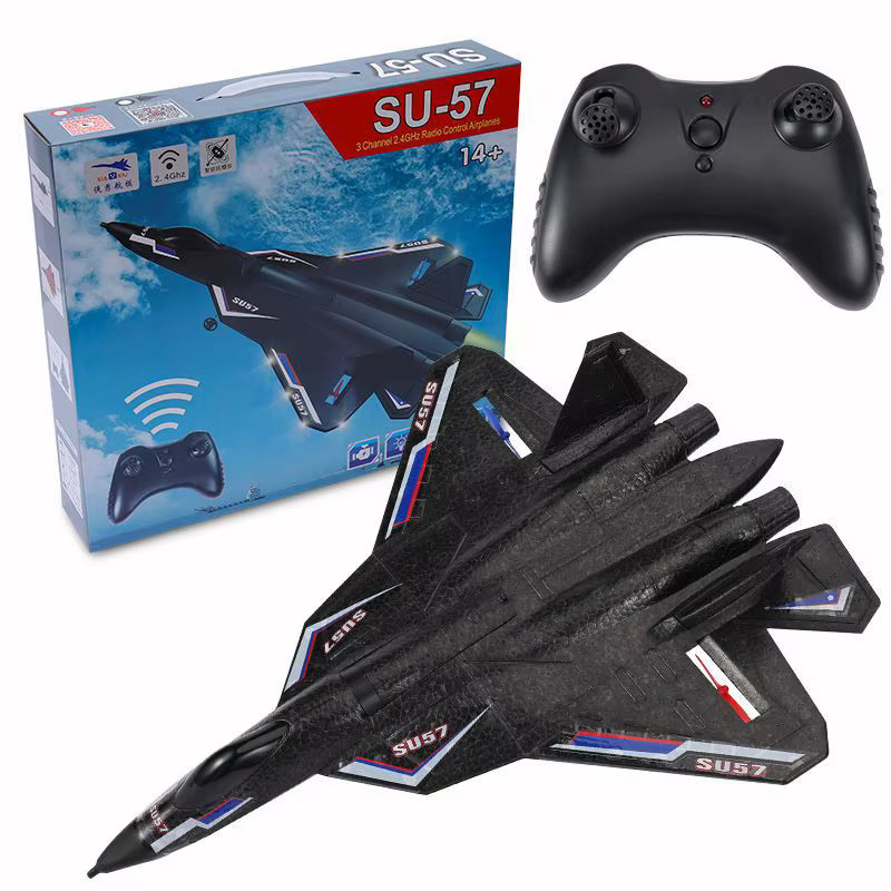 JIKEFUN Rc-Flugzeug SU 57 ferngesteuertes Flugzeug Handwurfschaum Black ab 14 Jahren - Bild 3
