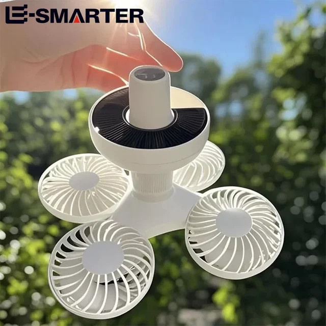 ESMARTER Solar-Ventilatorleuchte mit LED, wiederaufladbar und weiß, zur Wandmontage für Garten und Camping - Bild 1