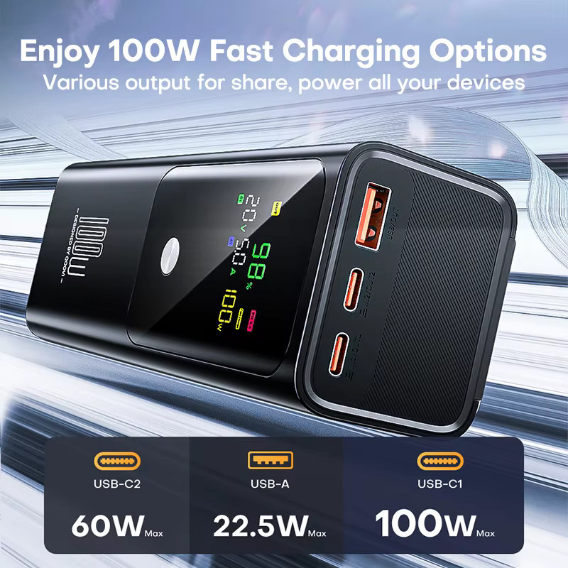 QOOVI Powerbank 20000mAh mit 100W PD Schnellladefunktion in Schwarz - Bild 2