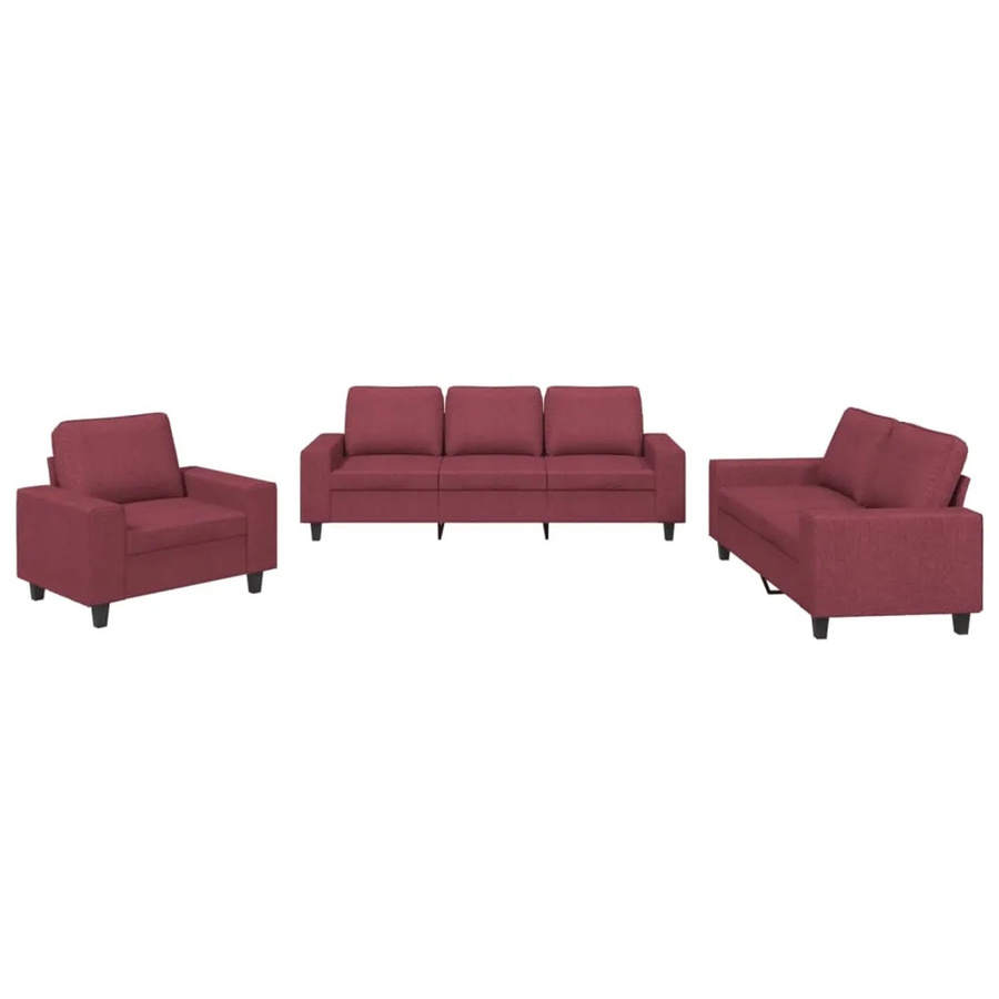 vidaXL 3-teilige Sofagarnitur modern in Weinrot mit Stoffbezug und Armlehnen - Bild 2