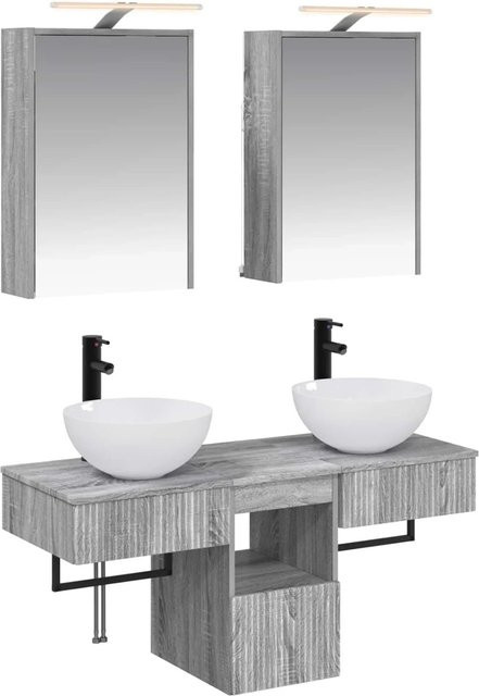 vidaXL Badezimmerschrank-Set in Grau Sonoma, 5-teiliges Set mit Waschtischunterschrank und Spiegelschrank mit LED-Beleuchtung, B/T/H: 43 x 16 x 62,5 cm - Bild 1