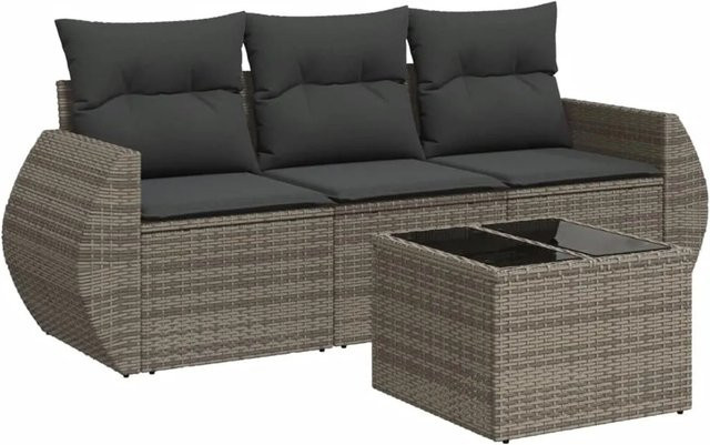 vidaXL 4-tlg Garten-Sofagarnitur aus Poly-Rattan mit Kissen in Grau - Bild 1