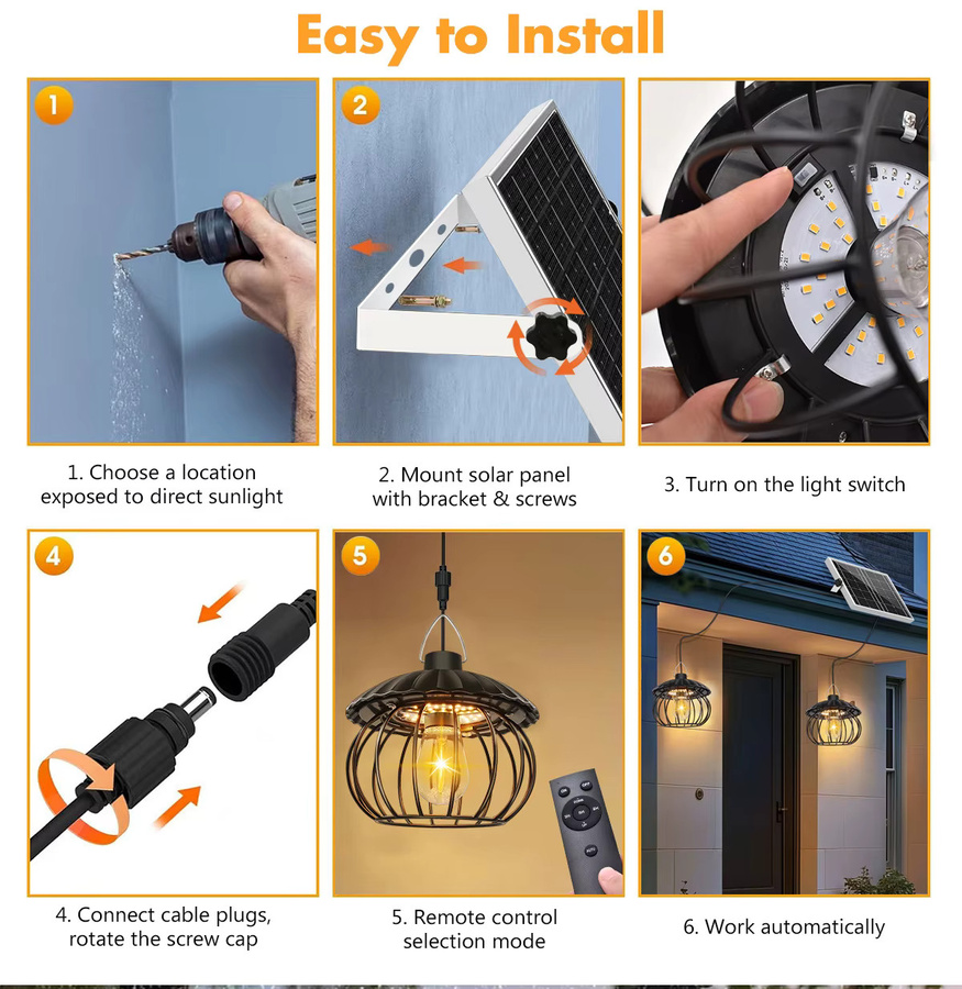 Cosyhomes Solar Garten Hängelampe LED Außenleuchte aus Metall in Schwarz mit Fernbedienung, Dimmfunktion und Timer für Terrasse und Balkon - Bild 4