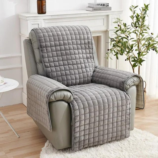 Rutschfester 1-Sitzer Relaxsessel Sofabezug aus weichem Flanell in Grau, Maße: 53 x 190 cm - Bild 1