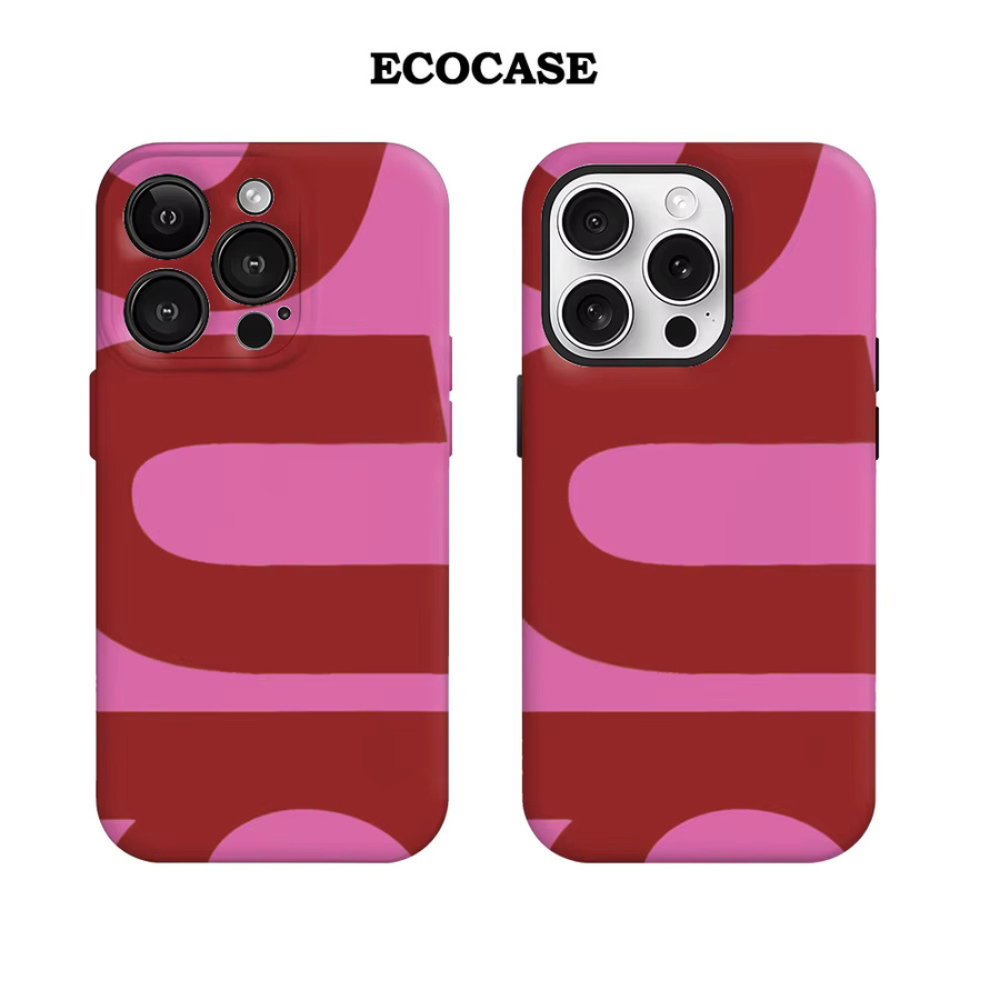 Handyhülle im Retro-Design in Pink und Burgund für Apple iPhone 17 16 15 14 13 12 11 Pro Max Plus mit doppelschichtiger Rückseite - Bild 2