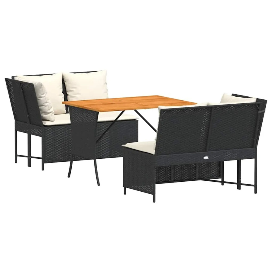 vidaXL 3-teilige Garten-Sofagarnitur in L-Form mit Kissen und Couchtisch, Schwarz, Poly-Rattan und Metall - Bild 2