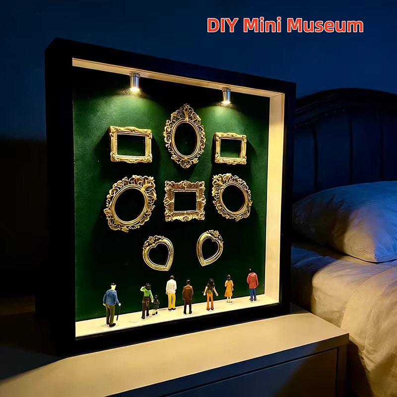 DIY Mini-Museum-Silhouettenbox als Erinnerungs-Display-Set mit Miniaturstatue und Goldrahmen in Gold und Rot - Bild 2