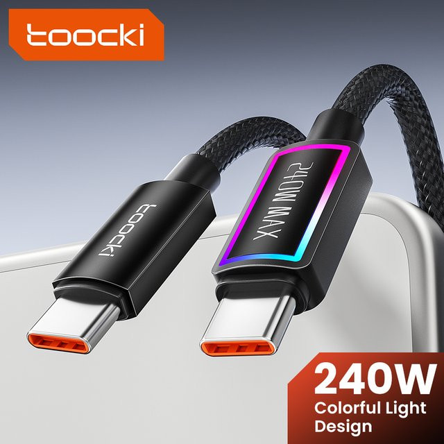 Toocki USB-C auf USB-C Schnellladekabel mit RGB-Beleuchtung, 240 W, 5 A, PD3.1 und QC4.0, Schwarz/Multicolor - Bild 1
