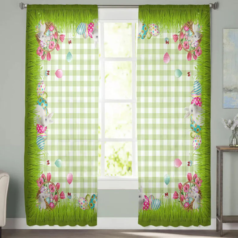 A Family Of Home Textiles Voile Tüll Vorhang mit Ostern Frühling Kaninchen Motiv für Wohnzimmer und Schlafzimmer B: 135 cm, H: 114 cm - Bild 4
