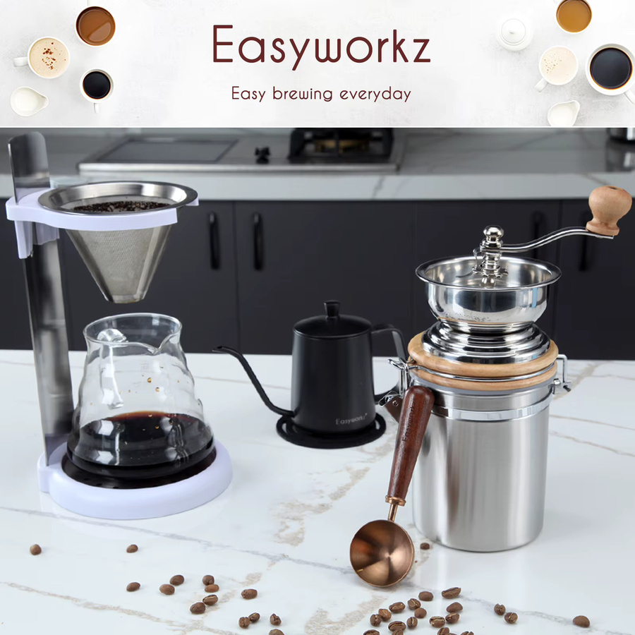 Manuelle Kaffeemühle von Easyworkz aus Edelstahl in Silber mit verstellbaren Einstellungen und luftdichtem Kanister - Bild 3